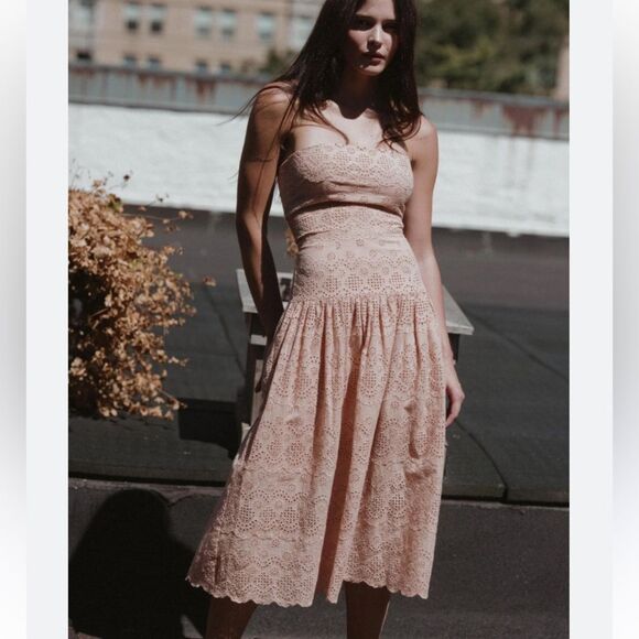 St. Roche Benedict Eyelet Sleeveless Midi Sun Dress Spaghetti Strap Organic Cott - Picture 16 of 16